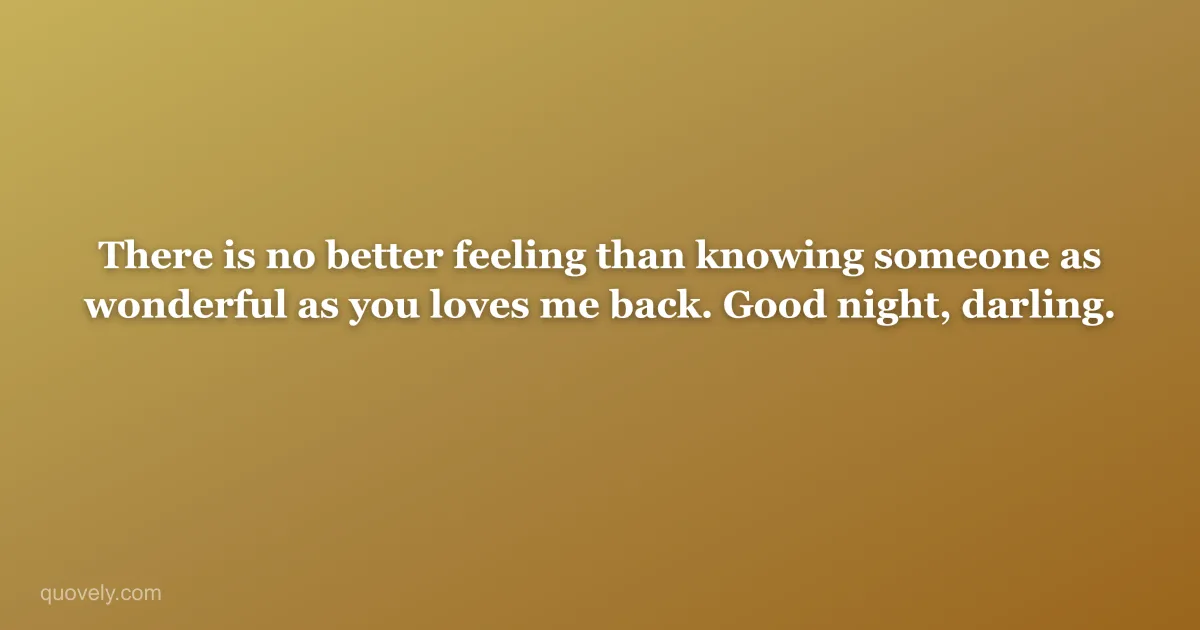 There is no better feeling than knowing someone as wonderful as you loves me back. Good night, darling. — Good night quote from Quovely