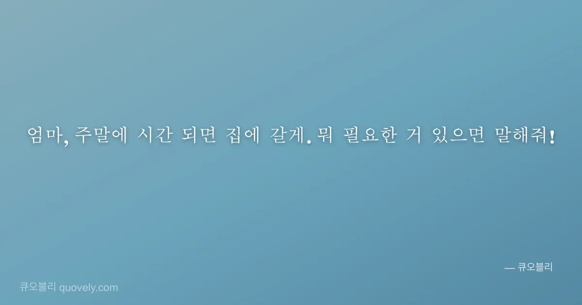 엄마, 주말에 시간 되면 집에 갈게. 뭐 필요한 거 있으면 말해줘! — 엄마 안부 이미지
